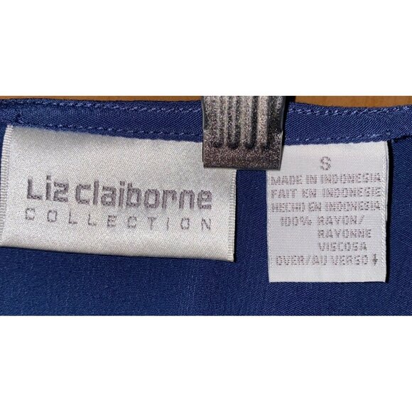 Liz Claiborne Collection Blue Sleeveless Button-Down Blouse S Rayon Womens Top - Picture 3 of 4